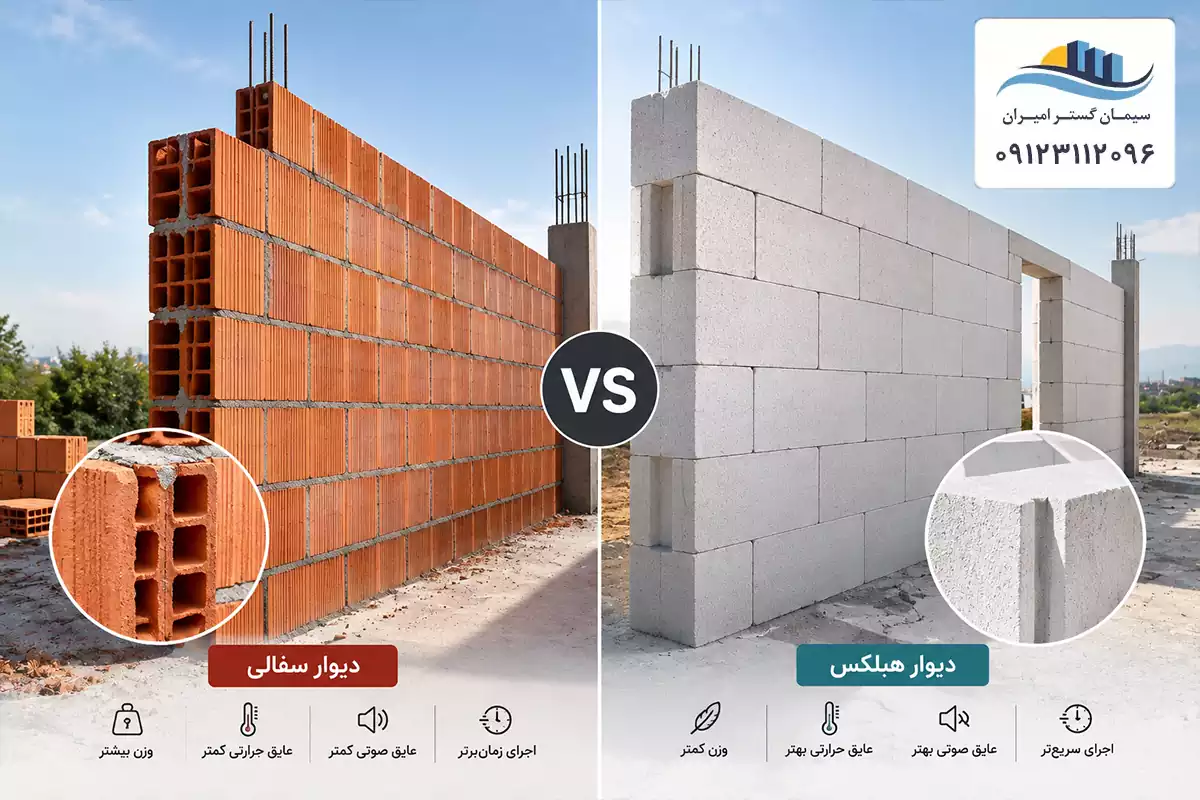 هبلکس بهتر است یا سفال؟ مقایسه کامل قیمت، وزن، سرعت اجرا، عایق حرارتی و صوتی، مقاومت، ملات و هزینه نهایی دیوار برای انتخاب بهترین مصالح ساختمانی. سیمان گستر امیران